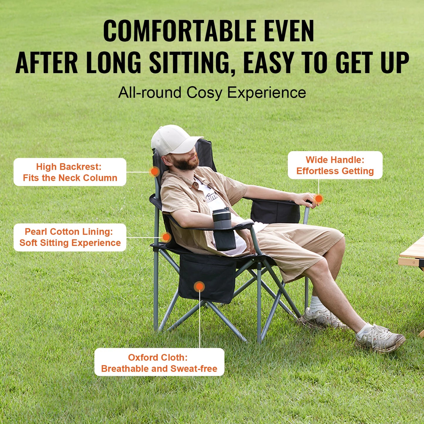 VEVOR Camping Folding Chair Quad Lumbar Back Padded Arm Chairs