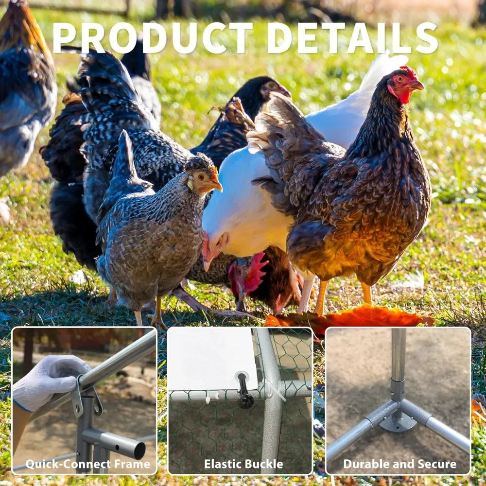 Walk-In Metal Chicken Coop With Waterproof UV Cover Outdoor Run